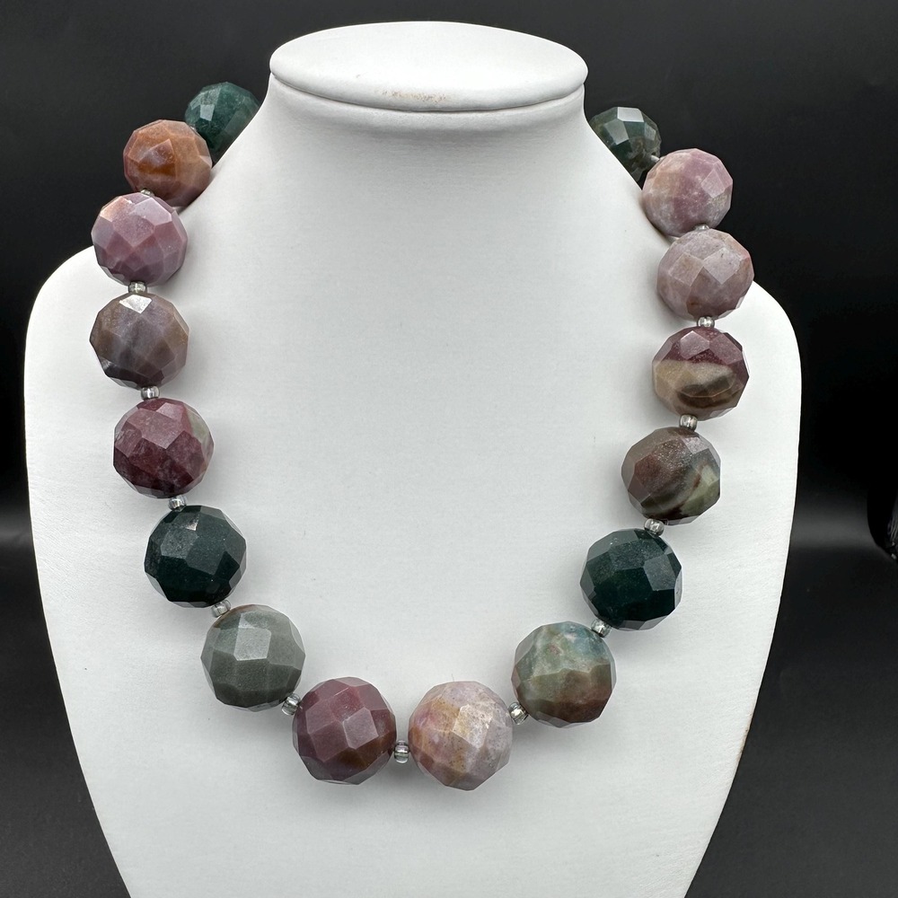 Chunky Faceted Indian Agate Necklace | Fancy Jasper Statement 18"